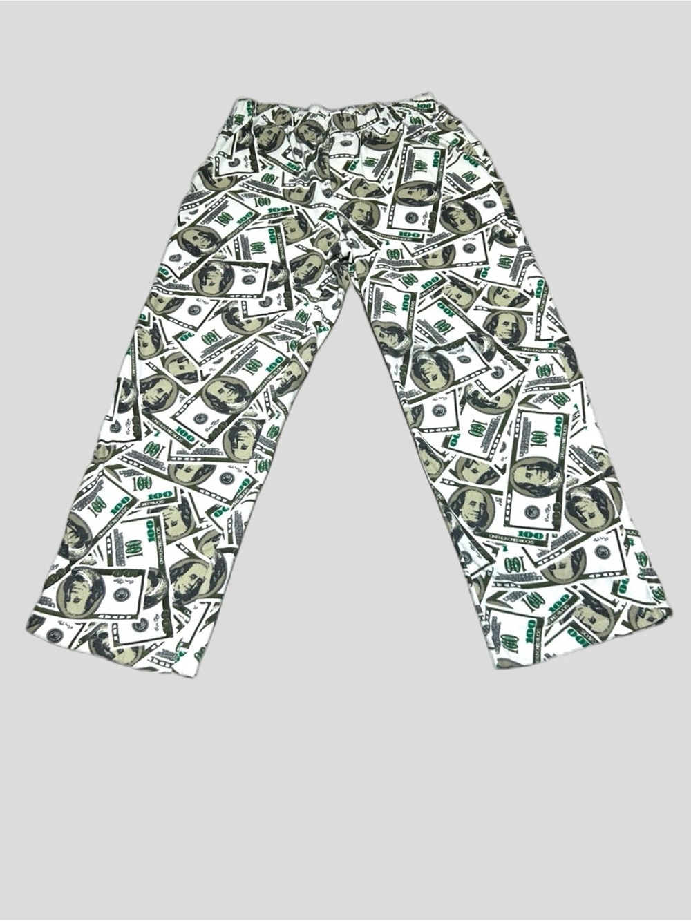 Men's Money Graphic Print Pajama Pants size L Polyester White Green Black